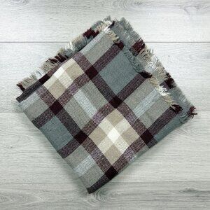 Oversized Blanket Scarf Knit Burgundy Plaid 52" Square
